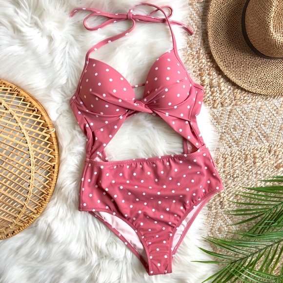 polka dot cut out swimsuit